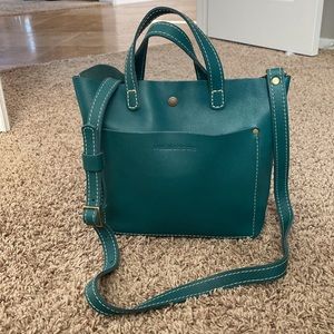 Portland Leather Goods Mini Crossbody Tote in Peacock